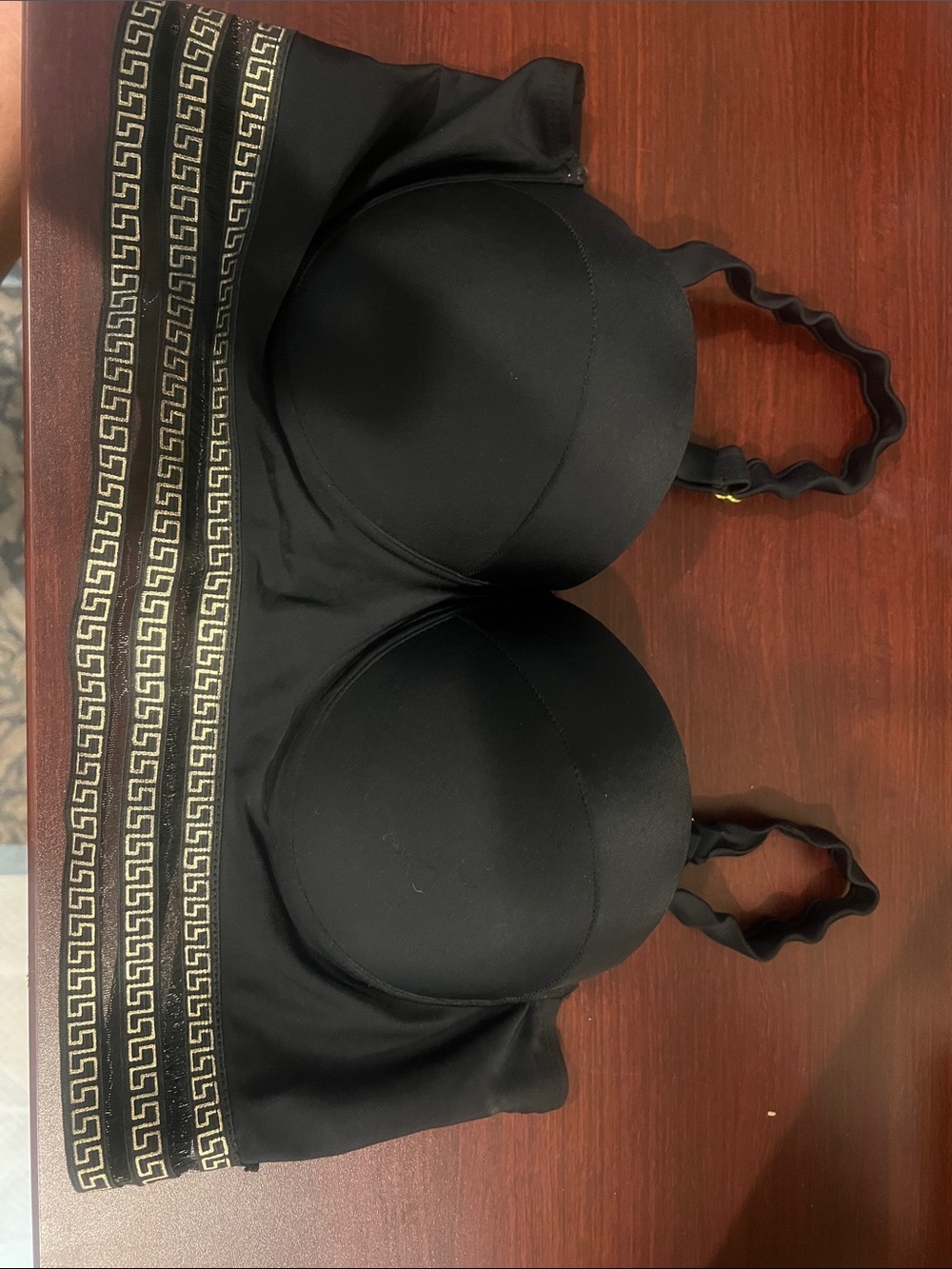 Black Women's Padded Swim Top with Gold Trim